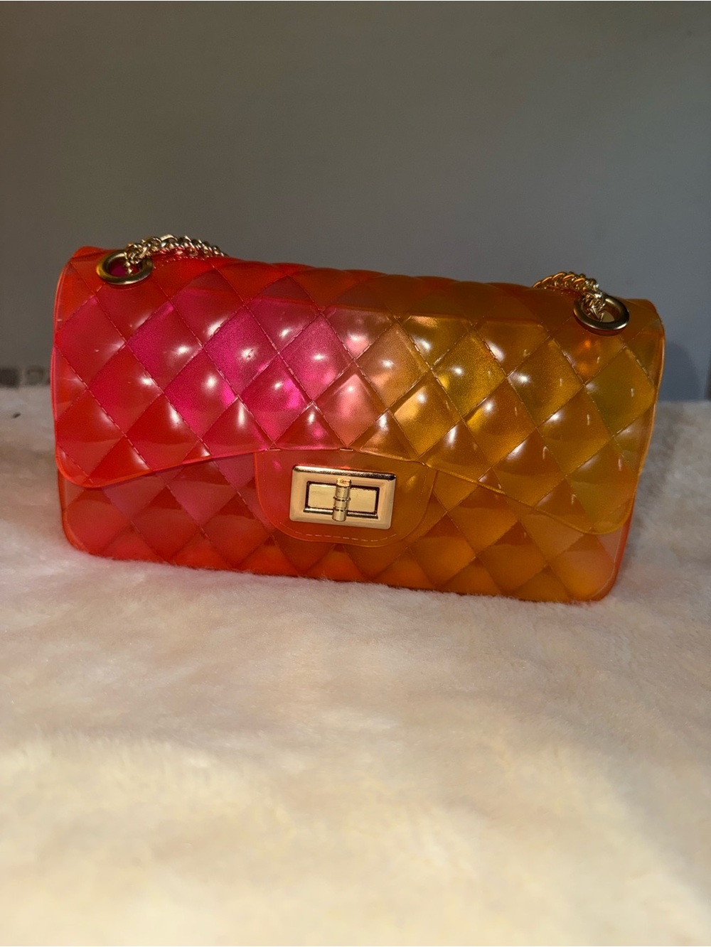 Quilted Gradient Jelly Shoulder Bag - Pink to Orange
